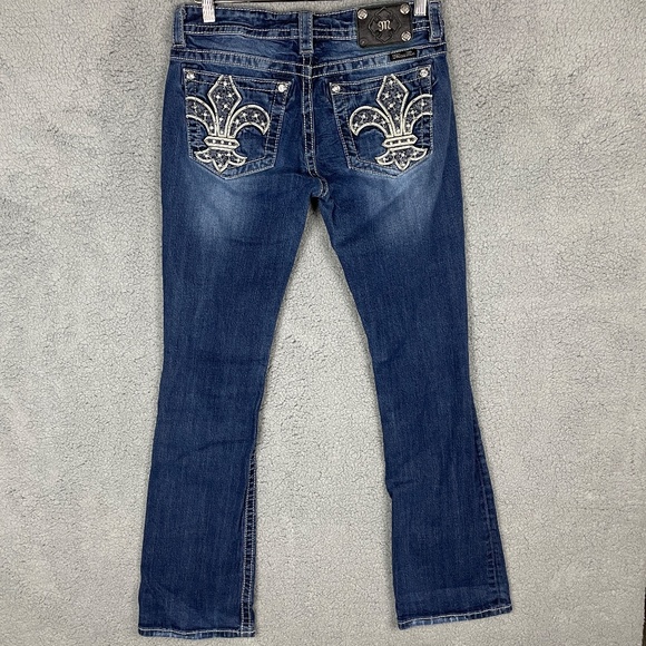 MISS ME Signature Rise Boot Cut Jeans Womens 29x33 Thick Stitch Distressed - Picture 9 of 16